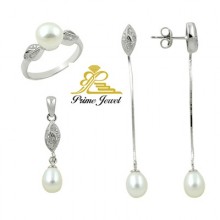 Gümüş zirkon taşlı set ( İnci)